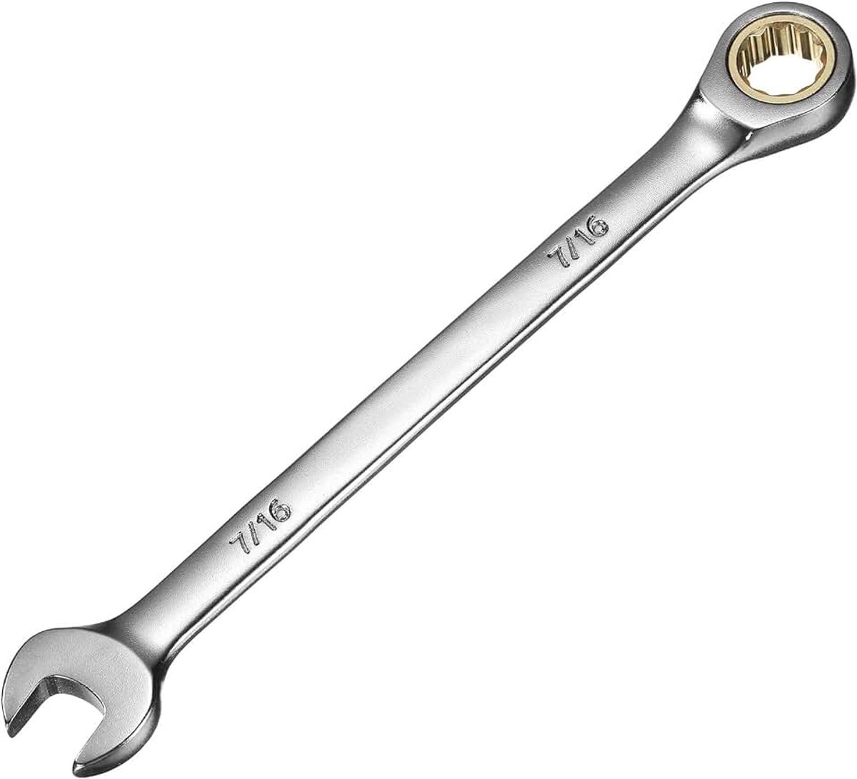 Ratelringsleutel 7/16" 12-punts 72-tanden ratelringzijde en 7/16" open zijde Cr-V staal zwart vernikkelde combinatiesleutel voor huis auto reparatie