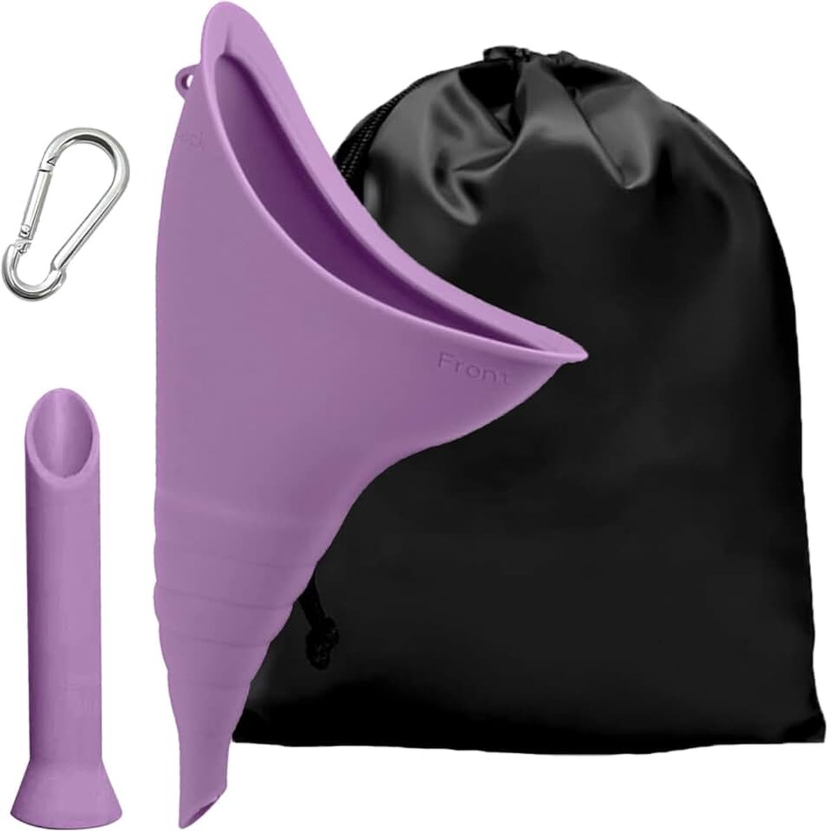 Urinerapparaat, draagbare vrouwelijke urinoirtrechter met trekkoord tas, voor kamperen, wandelen, reizen, veilig en comfortabel (paars)