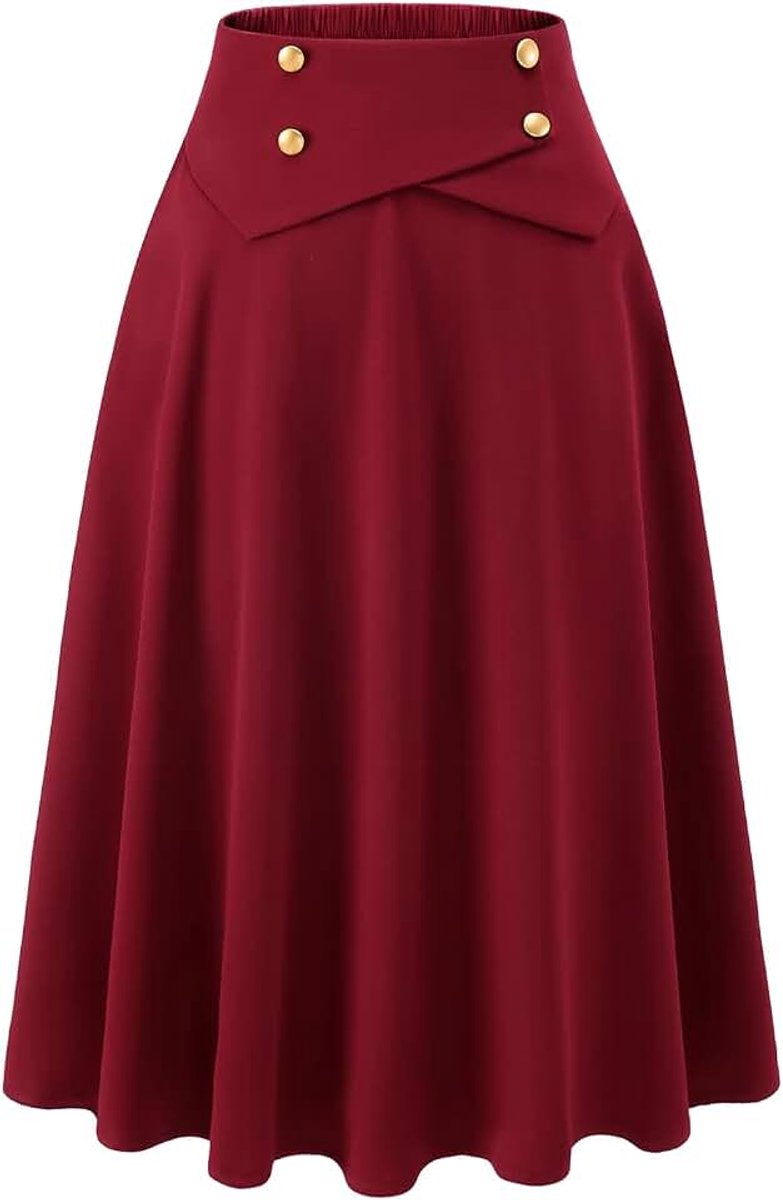 Rok voor dames, midi-lengte, vintage A-lijn, rokken, basic casual rok, hoge taille, vrijetijdsrok met zakken