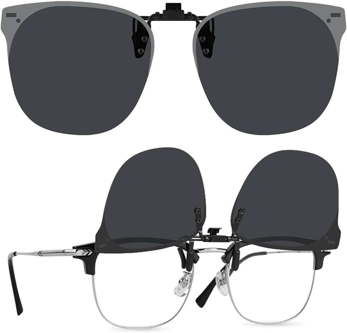 Clip-on nachtzichtbril, geschikt voor brildragers, nachtzichtbril, UV400-bescherming, verblindingsbescherming, gepolariseerd, geel nachtzichtapparaat, opklapbare nachtrijbril voor auto en