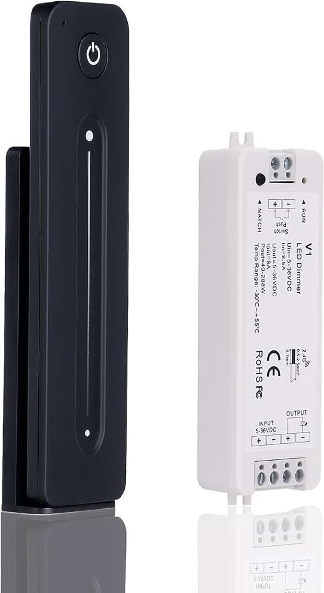 Leddimmer controller met afstandsbediening, DC 5 V-36 V, 8 A, 2,4 GHz, RF afstandsbediening, dimschakelaar voor eenkleurige ledstrips, dimbaar, magnetische wandmontage, led-strip, controller