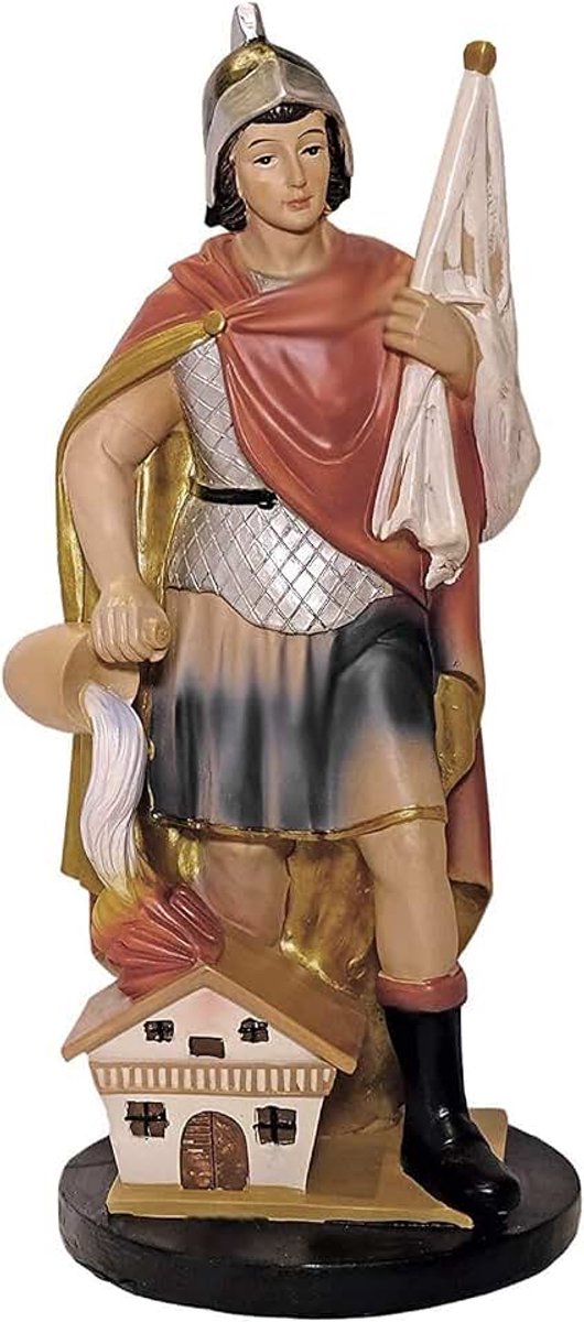 Florian heiligenfiguur 30 cm – beschermheilige brandweer – handbeschilderd – kunstgegoten hars beeld – decoratiefiguur met sokkel – cadeau voor brandweerman