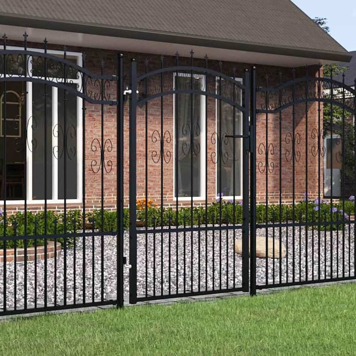 Hekpoort met speerpunt, stalen hek, zwart, 103 x 150 cm, gepoedercoat staal, voor tuin en terras