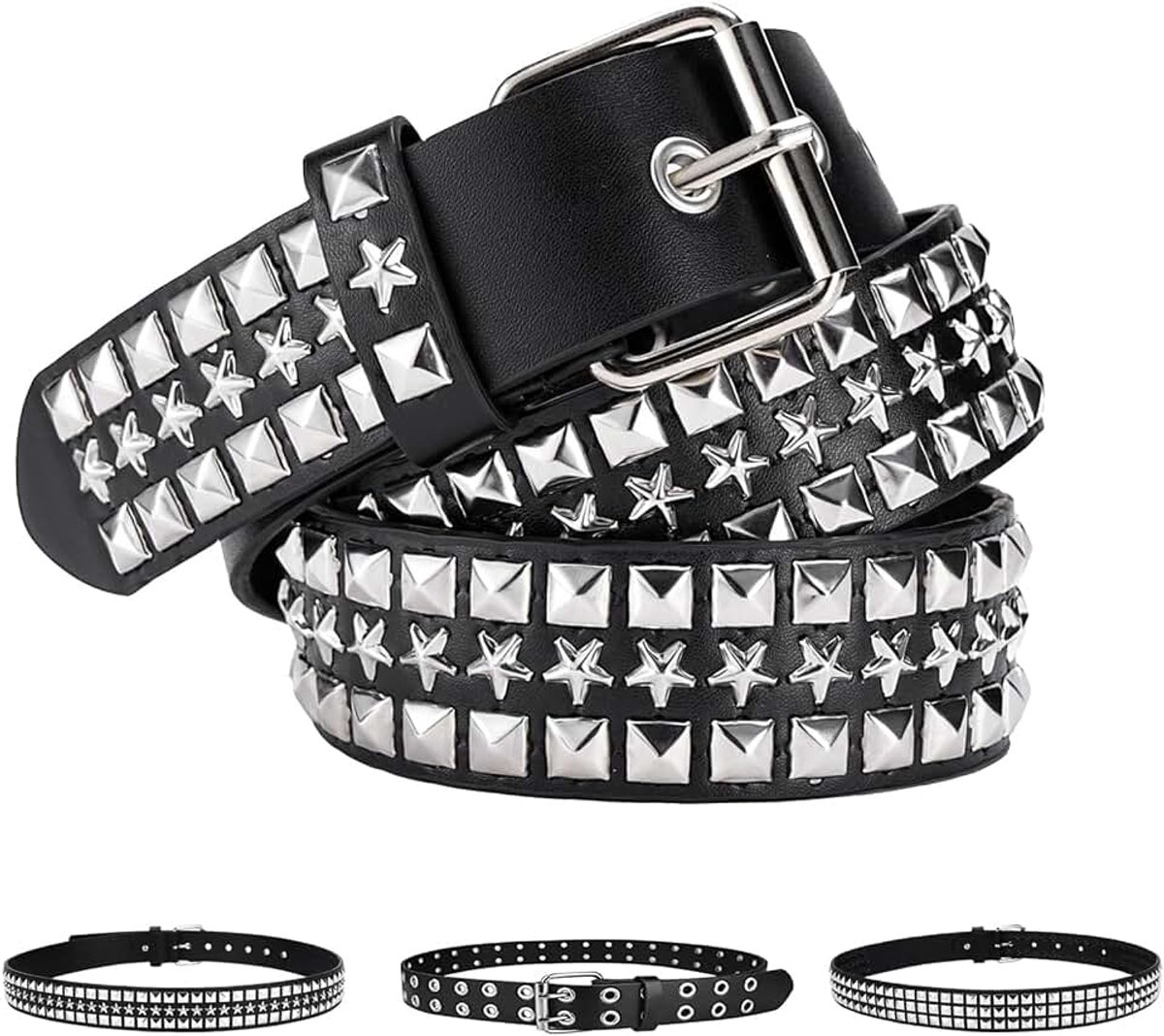 Punk-klinkriem voor dames en heren, hiphop-riem voor dames, 110 cm en 120 cm, studded riem voor jeans, broeken, gothic rockwear, punk-accessoires
