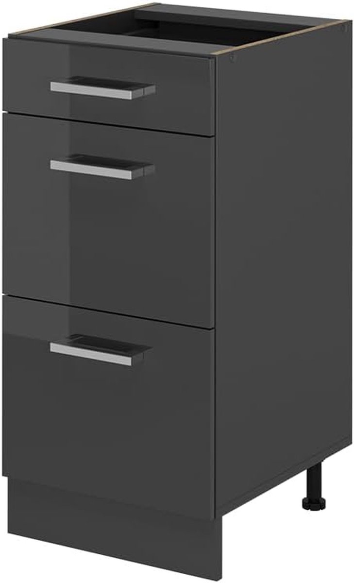 Keukenonderkast - Ladekast - Keuken organiseren - Modulair ontwerp - 40 cm breed - Antraciet Hoogglans