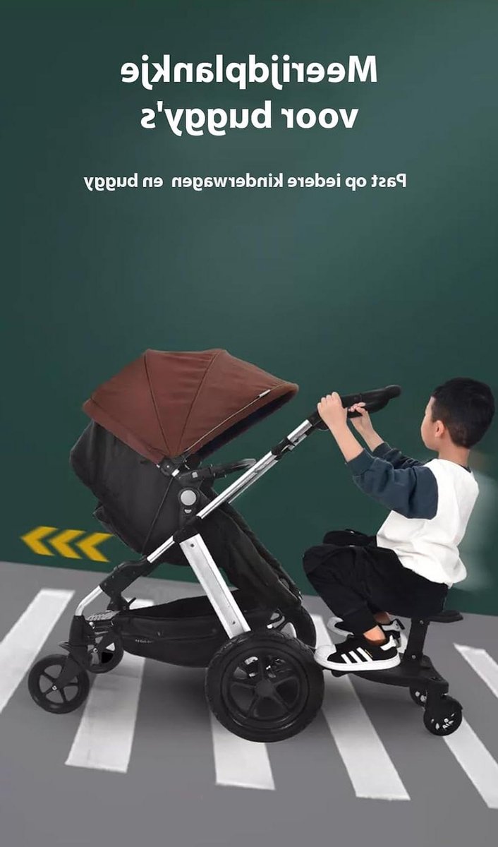 Meerijdplankje met Zitje - Buggy Board Kinderwagen - Kinderen Vervoeren - Universele Bevestiging - Max 25 KG - Zwart