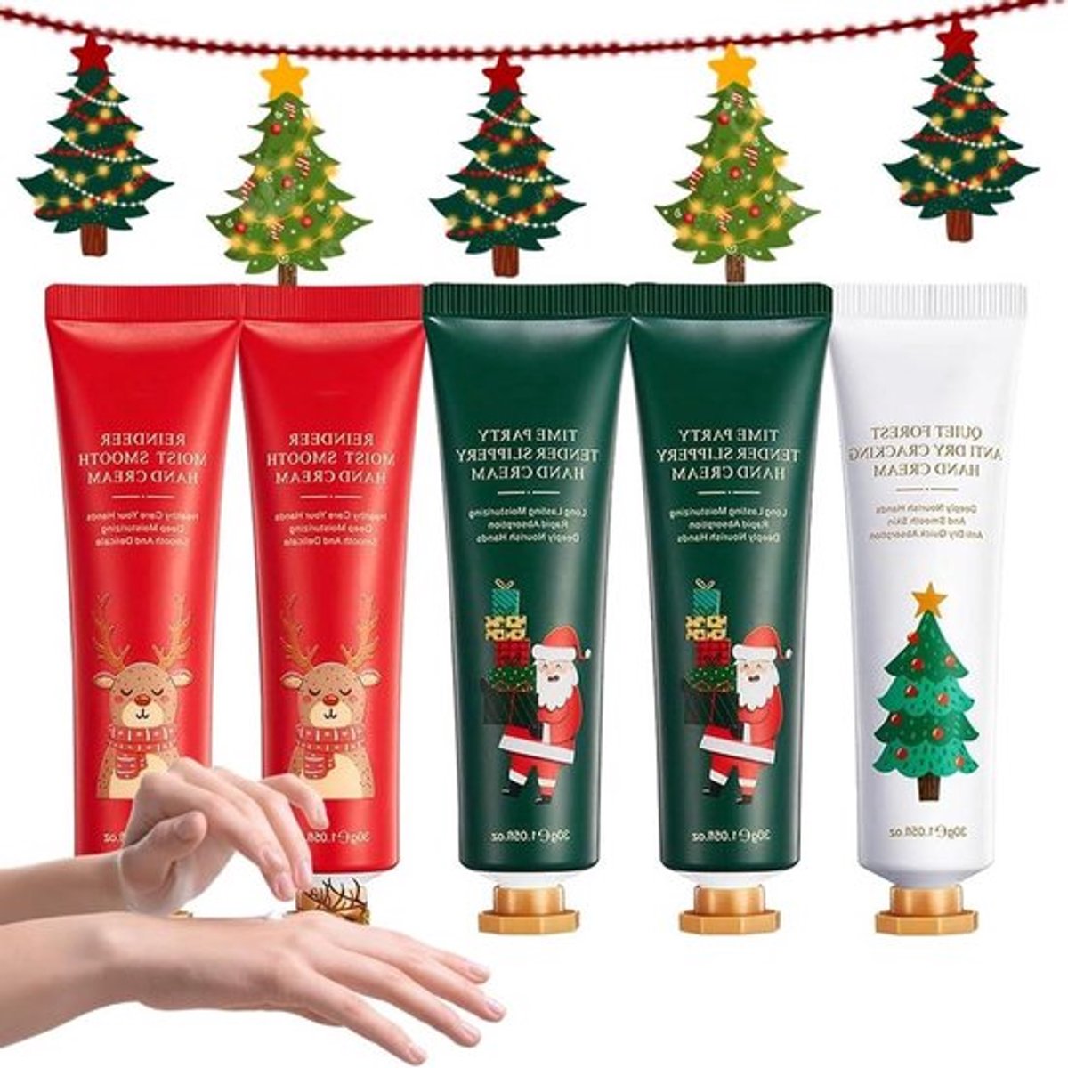 5-delige handcrèmeset met kersthandschoenen en dameshandcrème