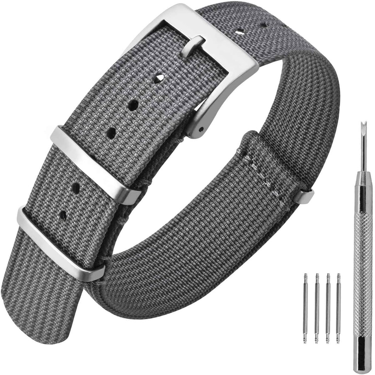 Nylon horlogebandje, 16 mm, 18 mm, 20 mm, 22 mm, waterbestendige militaire horlogeband uit één stuk met stevige gesp
