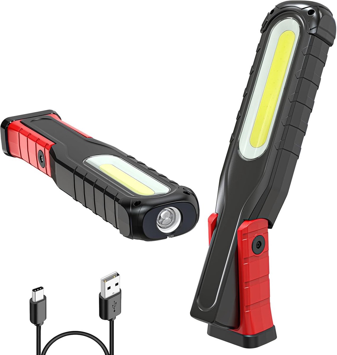 SnelShoppen - Led-werklamp met accu 6000 mAh, zwenkfunctie, magneetvoet, haak, 5 modi, COB inspectielamp voor autoreparatie, werkplaats, camping en no