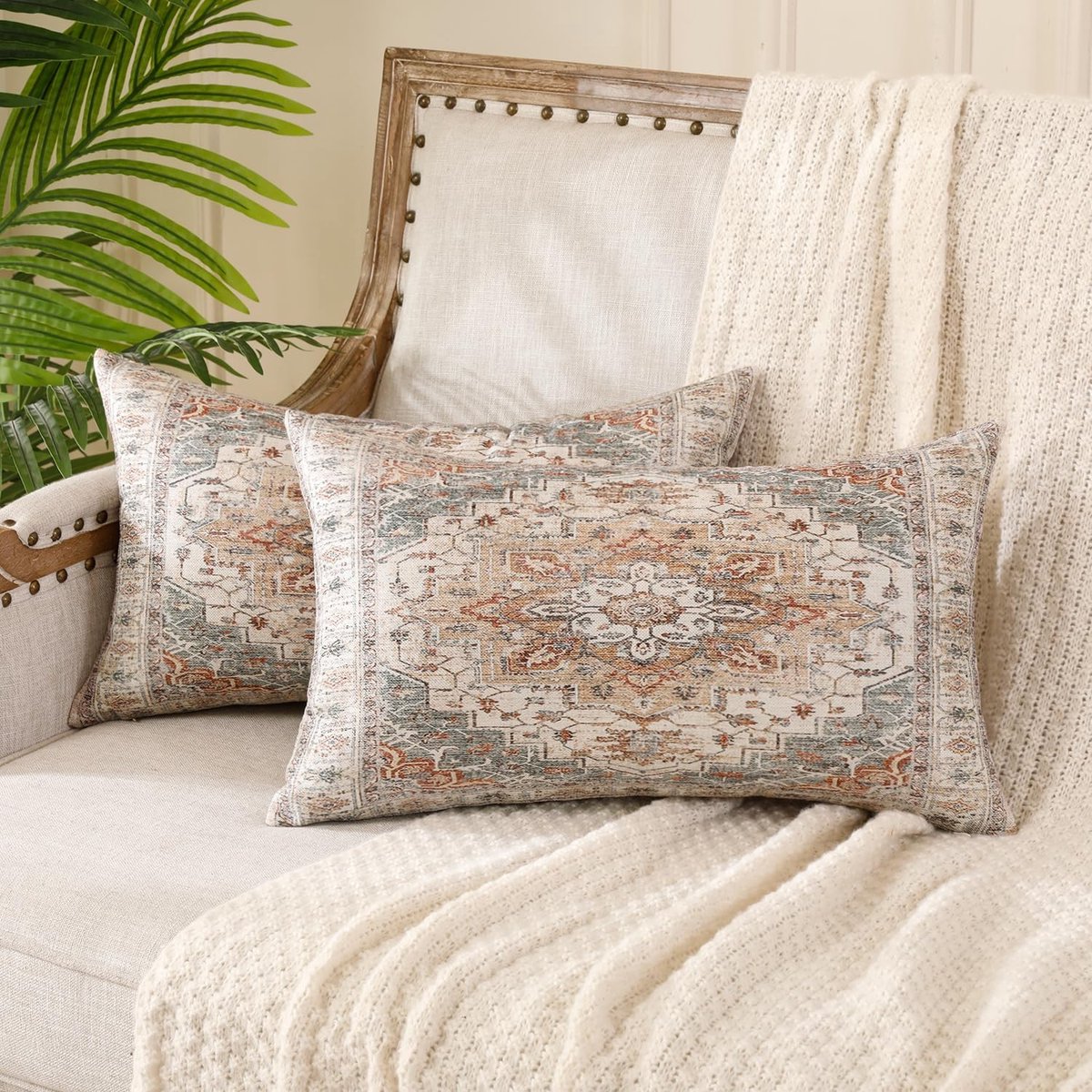 SnelShoppen - Set van 2 Boho-kussenslopen 30 x 50 cm - Decoratieve Boheemse Retro Etnische Kussenslopen - Dubbelzijdig Vierkant Sierkussenovertrekken