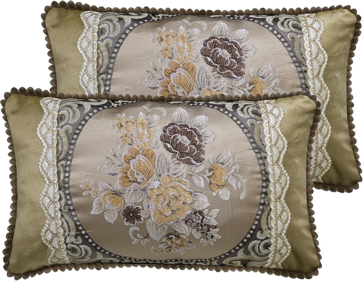 Kussenhoes Set van 2 30 x 50 cm - Vintage Jacquard - 3D Parelsrand - Perfect voor slaapkamer - SnelShoppen