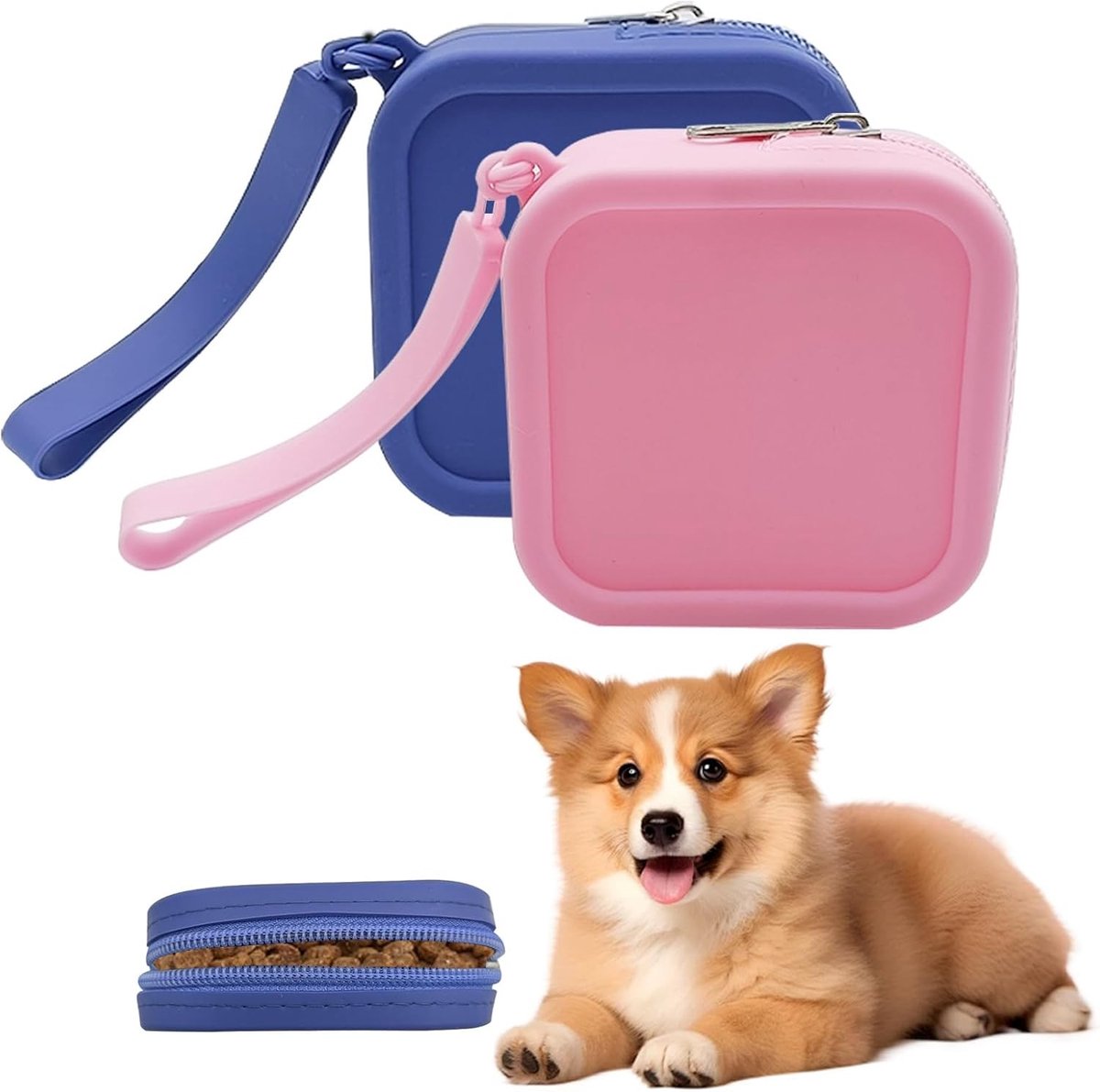 Siliconen Hondendekens - Draagbare Snacktas voor Honden en Katten, Makkelijk Schoon te Maken, Zipper Design, Ideaal voor Training, 9 x 9 x 3 cm