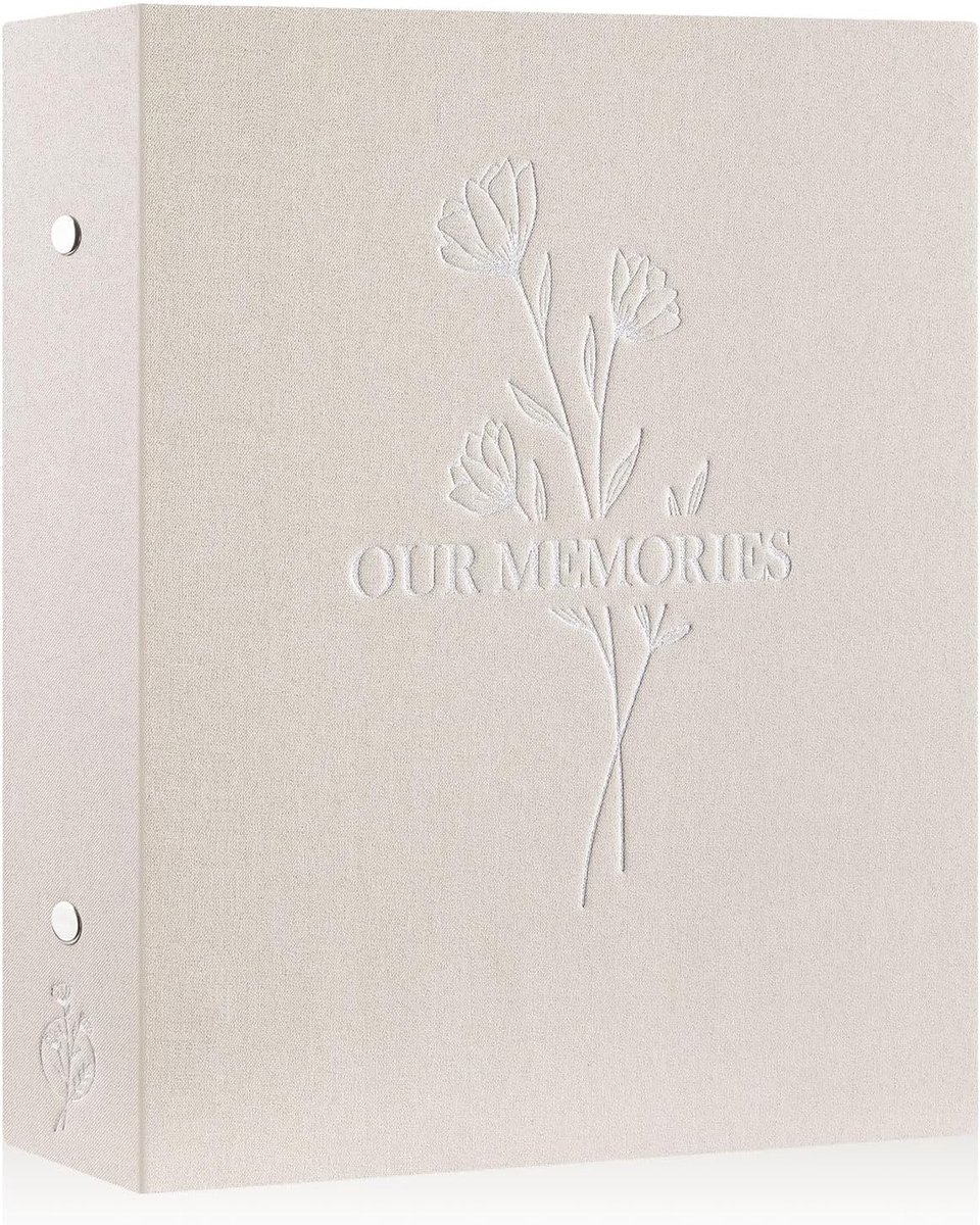 Fotoalbum voor 400 Foto's, Geschikt voor Portretfoto's 10 x 15 cm, Linnen Cover met "Onze Herinneringen", Beige en Invoervellen