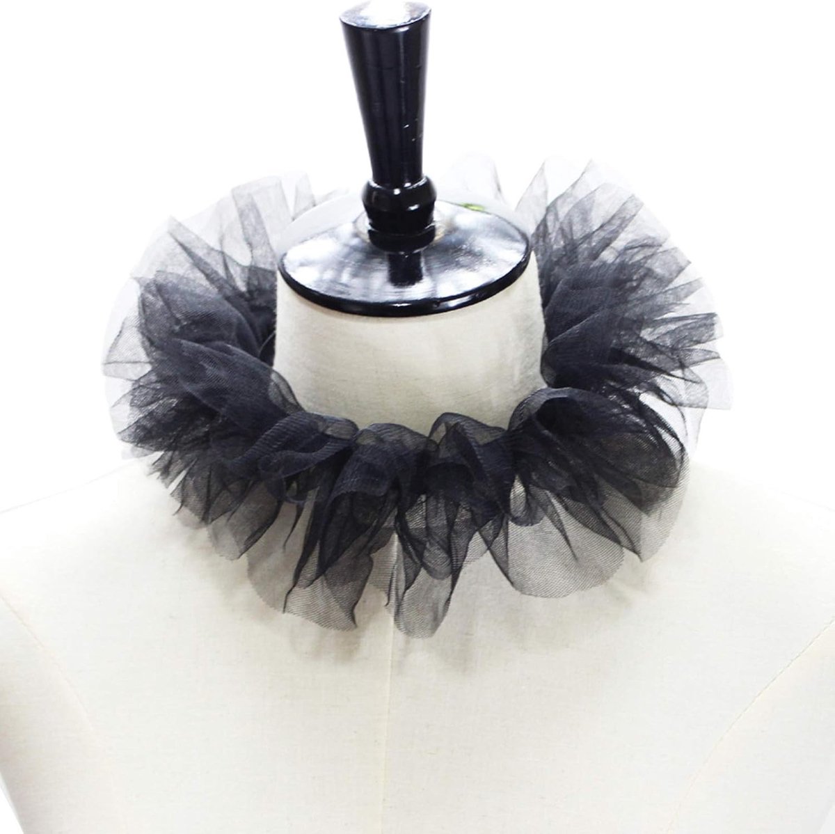 Fluffy Ruffled Tulle Necktie voor Cosplay en Feestjes, Zwart, 40 cm, Perfect voor Clown Kostuums en Creatieve Outfits