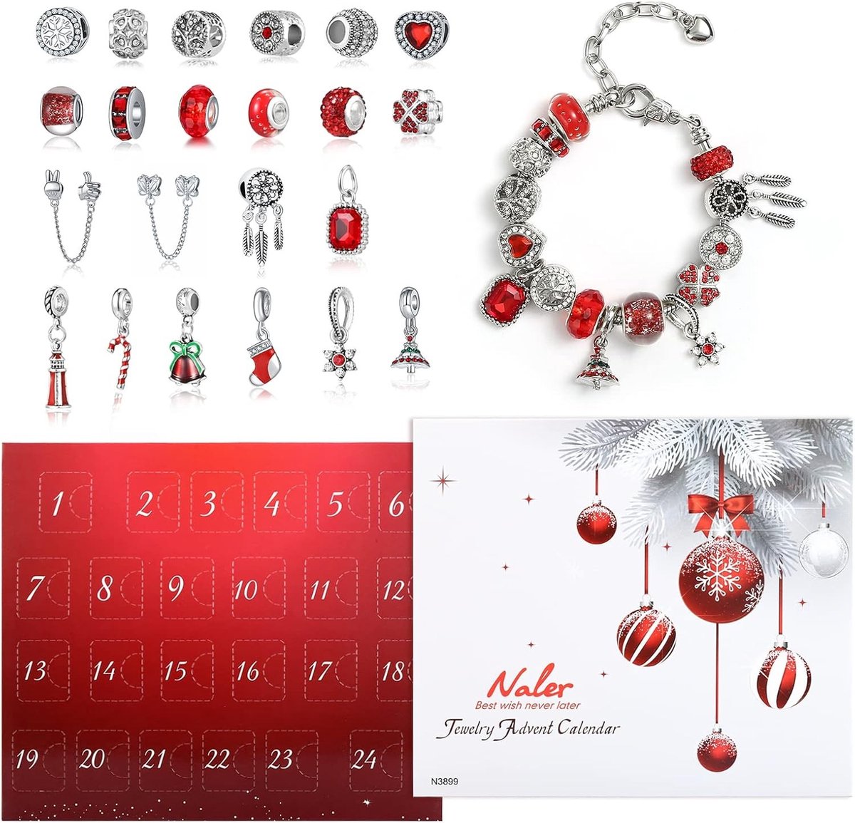 24-delige Adventskalender met Hangers, Kralen en Armband voor Kerstmis - Perfecte Cadeau Ideeën voor de Feestdagen