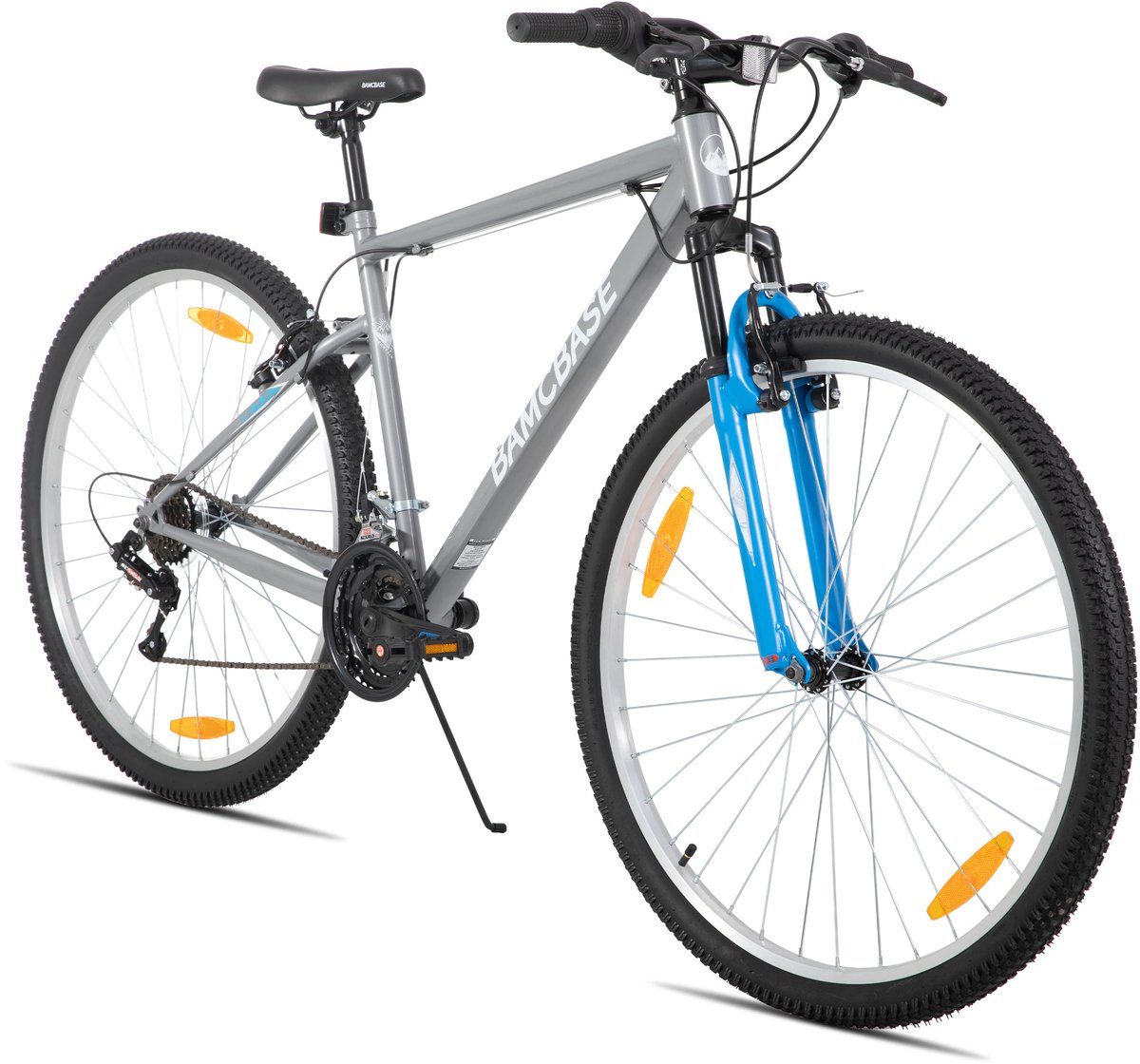 BAMCBASE Agave Voorvering Mountainbike - 29 inch - Carbonstalen Frame - 18 Versnellingen - Handrem - V-Brake - Spatborden - Grijs - Geschikt voor buitenactiviteiten in de lente