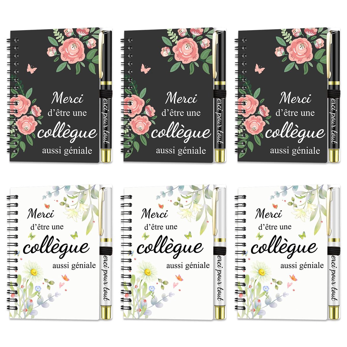 SnelShoppen - PIAKAZIQA Cadeau voor collega - 6 sets notitieboeken met spiraalbinding en balpen - Bedankt voor collega - Geweldig cadeau voor verjaard