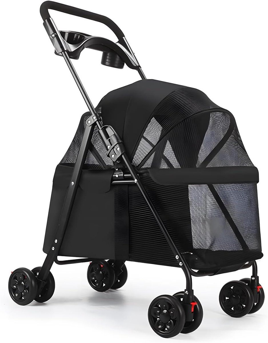 Opvouwbare Huisdierkinderwagen - Reisbuggy Kat - Comfortabel Reizen - Met Zichtbaar Raam - Tot 10 kg - Zwart