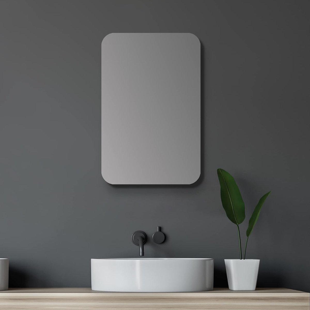 SnelShoppen - Talos Spiegelkast Badkamer Ovaal 40 x 60 cm - Badkamerspiegelkast Mat Zwart Aluminium met 2 Glazen Legplanken voor Modern Interieur