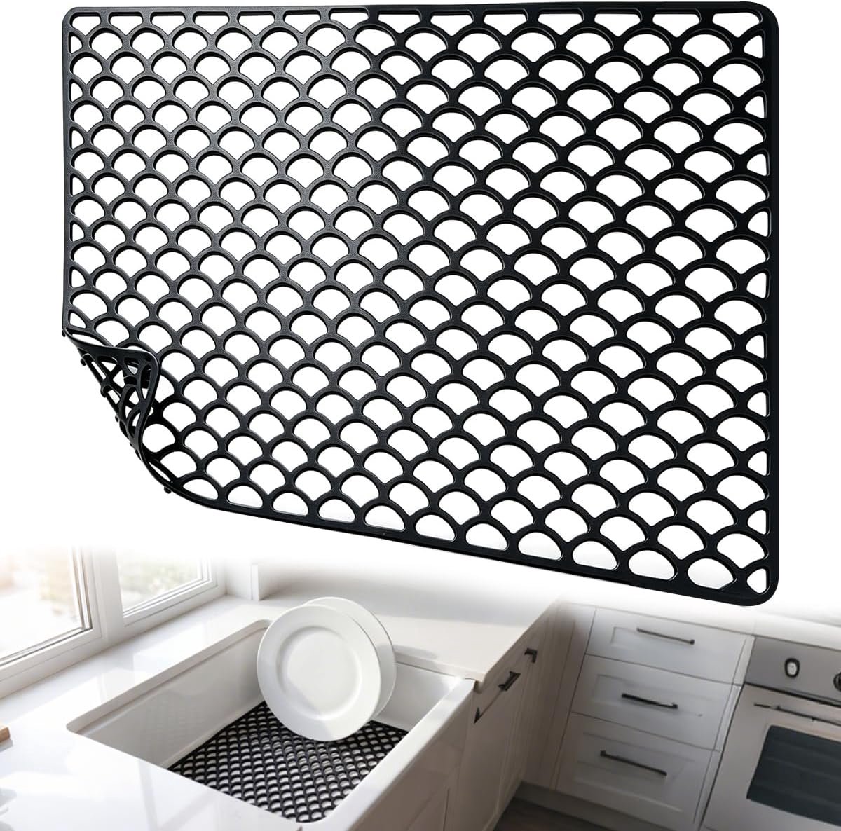 siliconen spoelbakinzet, 46 x 32 cm, afdruipmat, gootsteenbescherming, siliconen, hittebestendig, spoelbakbeschermingsmat voor hittebescherming, schokdemping