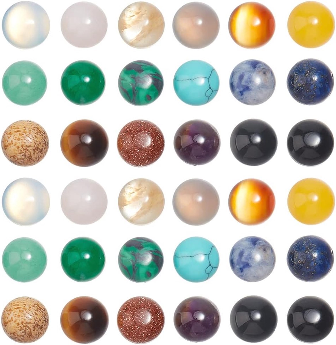 36 stuks 8 mm halfronde cabochons 18 kleuren koepel edelsteen cabochons met platte achterkant halfedelstenen sieraden cabochon voor het maken van halskettingen, geen gaten
