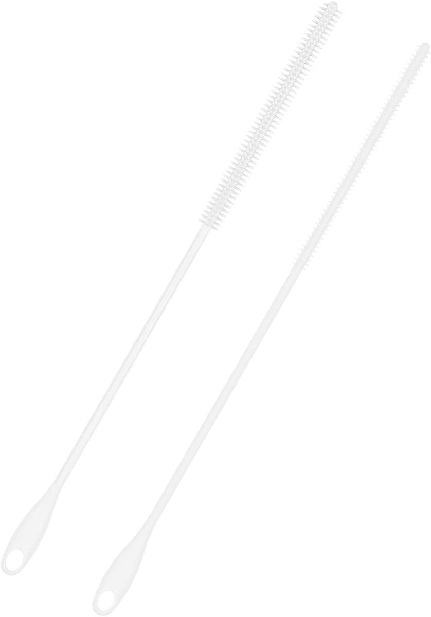 2 Stuks Siliconen Rietjesborstels, 6 mm + 8 mm Extra Lange Rietjesreinigingsborstel Herbruikbare Fles Rietjeswasgereedschap met Ophangring, Buigbare Pijpreinigers voor Smoothiestro (Wit)