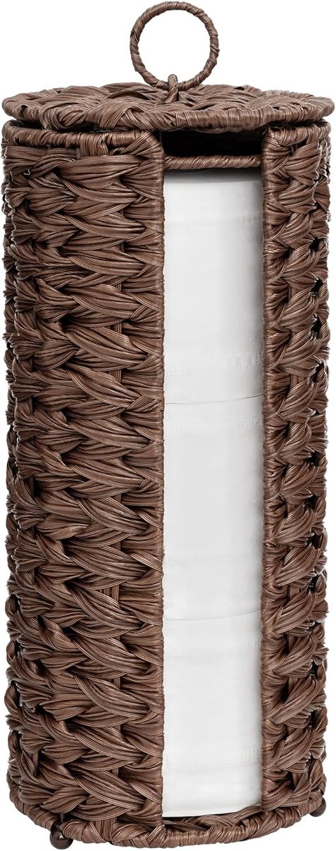 SAYS Toiletrolhouder, vrijstaande toiletpapier opslag, waterdichte toiletpapieropbergorganizer voor badkamer, decoratieve rieten houderkast voor toiletpapieropslag, toilet paper storage, bruin