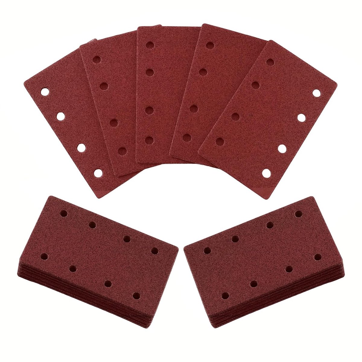 50 stuks, 80 x 133 mm, klittenbandschuurbladen voor hout, lak, metaal, korrelgrootte 40/60/80/120/240, rechthoekige schuurpad met 8 gaten, geschikt voor Bosch vlakschuurmachines en