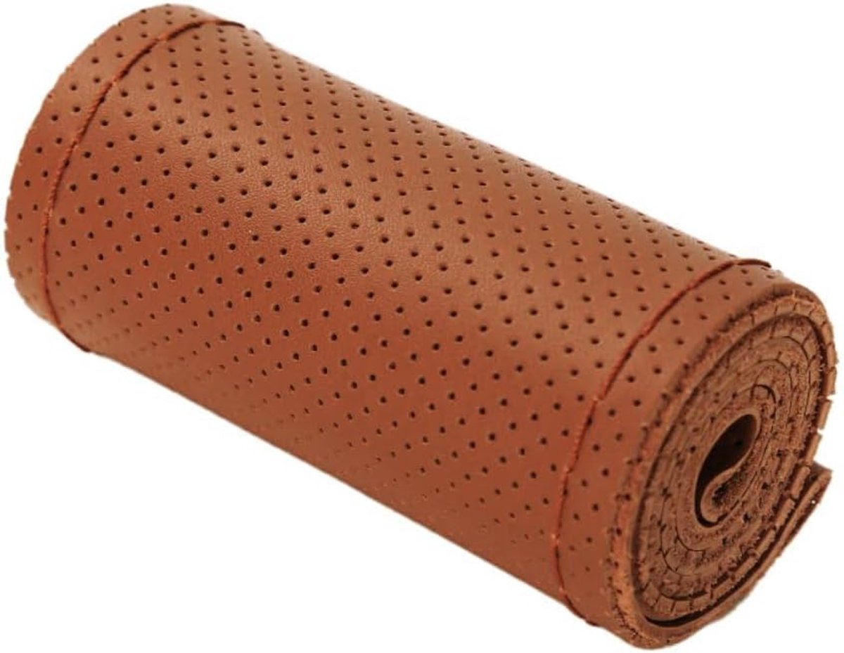 leren stuurhoes auto hand naaien met naald draad, antislip universele stuurhoes, stuurbeschermer, auto-accessoires interieur met gaten, geschikt voor stuurwiel met 42 cm diameter, bruin