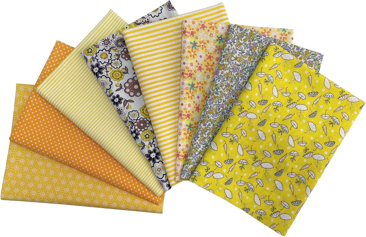 Stofbundels 50 x 50 cm vierkanten, bedrukte patronen, katoenen stof, patchwork, doe-het-zelf, naaistof voor quilten, decoratie, plakboeken, handwerk, kunst, hobby's (geel)