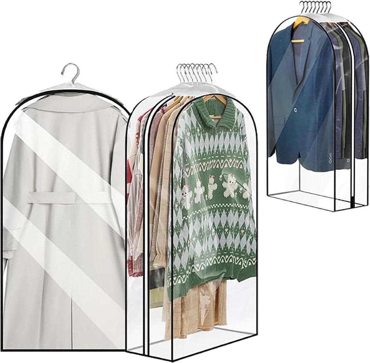 Kledingstofhoezen - Kledingbeschermers - Kleding Opbergen - Transparant Zichtbaar - 3 Stuks 60x153cm - Transparant