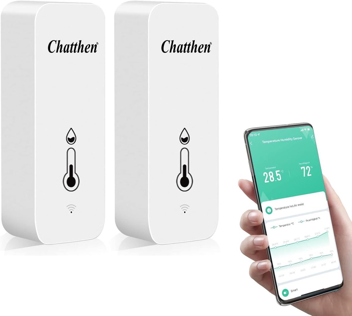 SnelShoppen - WiFi Thermometer Hygrometer Indoor 2-Pack, Mini Tuya WiFi Temperatuur Sensor met Smart App, Perfect voor Babykamer, Kantoor, Tuin en Gar