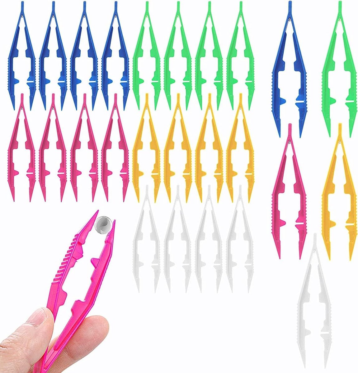 Plastic Pincetten - Klemmen Kralen - Hobby Knutselen - Gekartelde Bekken - 25 Stuks - Veelkleurig