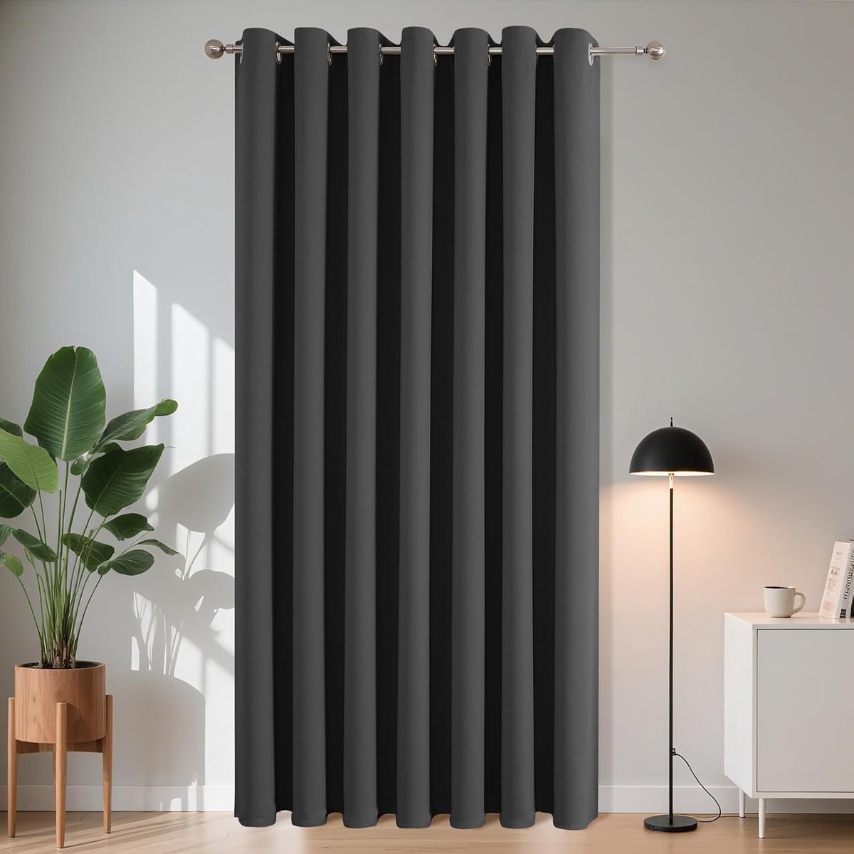 Verduisteringsgordijnen voor binnen, 1 stuk L 132 x H 137 cm, warmte-isolerend deurgordijn met oogjes voor moderne woonkamer en slaapkamer, donkergrijs