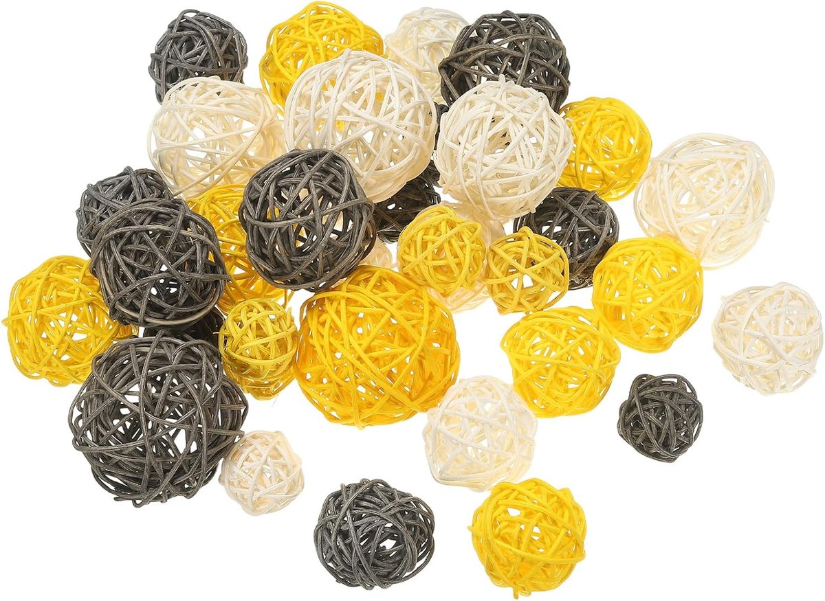 Ballen, 36 stuks decoratieve ballen voor centerpiece kommen, woondecoratie 4 maten (wit/geel/grijs, 2,4 inch, 2 inch, 1,6 inch, 1,2 in)