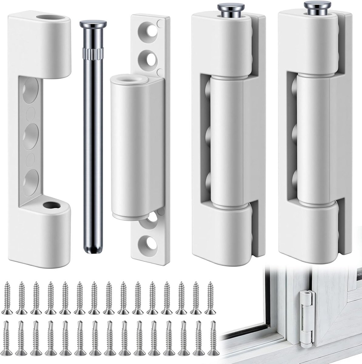 Scharnieren, 3 stuks, scharnieren voor deur en ramen, 95 mm, zware belasting, deurband, zinklegering, wit, raambeslag, reserveonderdelen, schroefscharnier