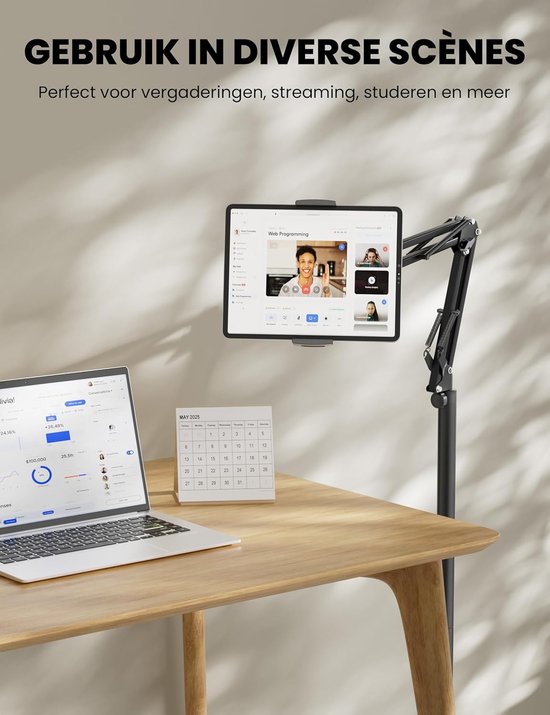 vloerstandaard, 360-graden opvouwbare iPad-standaard, verstelbare tabletstandaard voor iPad/Kindle/telefoon/Tabs/E-readers of andere 4,7 ~ 12,9-inch schermapparaten (zwart) — afbeelding 5
