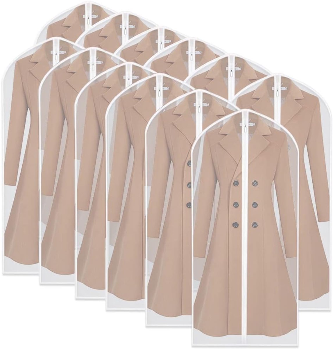 Covers Bag 12 PCS Transparent Waterproof Dustproof Dresses Storage Bags for Wardrobe Storage Suit Covers for Storage Cloth Cover Washable Clear Zipper Garment Bags for Long Dress Suits Gowns