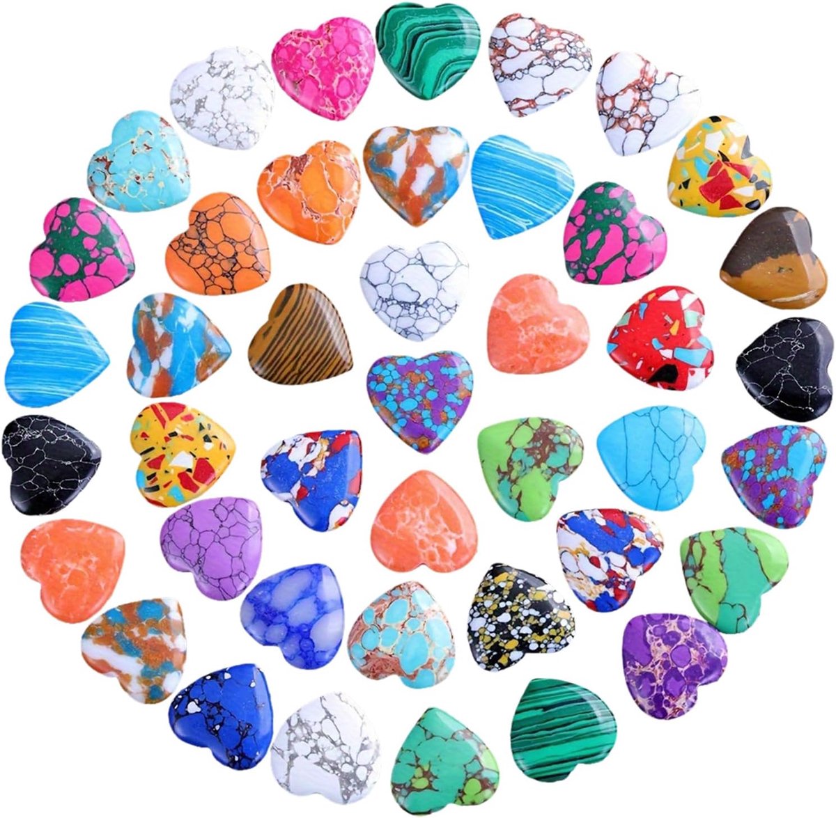Set van 30 hartvormige stenen, kleurrijke kristallen geluksstenen, kleurrijke helende stenen in hartvorm, geschikt voor meditatie, decoratie en doe-het-zelf geschenken