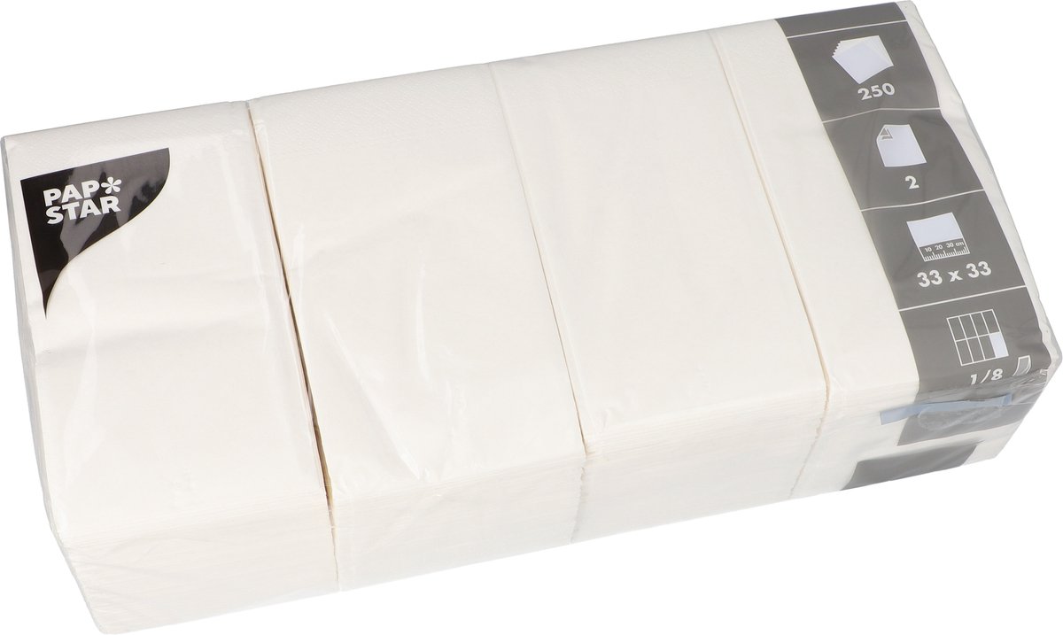 4x 250 Servetten 2-laags 1/8 vouw 33 cm x 33 cm wit