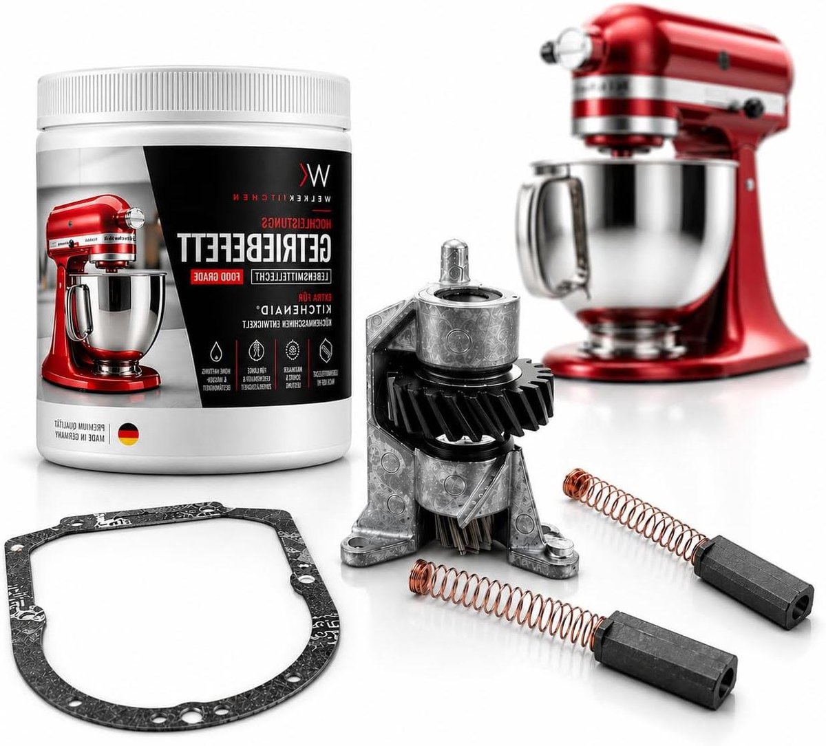 Keukenmachine Onderhoudsset - Reparatieset Tandwiel - Keukenmachine Reparatie - Complete Onderhoudsset - 2 Koolborstels - Zilverkleurig
