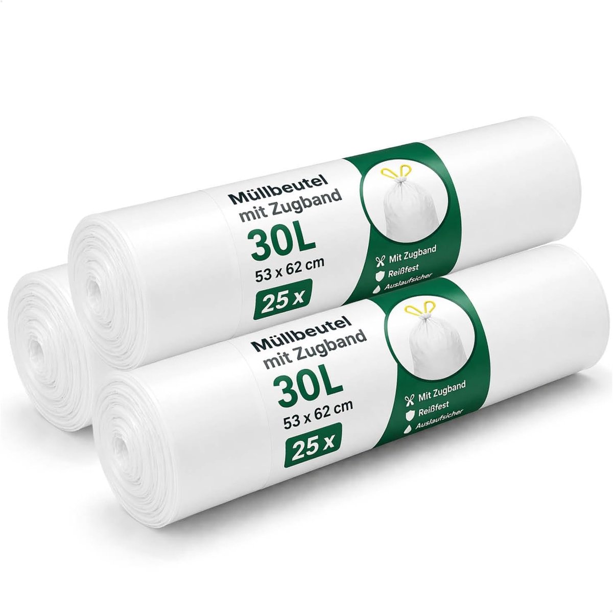 SnelShoppen - 75x Müllbeutel met Trekband 30 Liter - Scheurvaste Afvalzakken - Vloeistofdichte Afvalzakken voor Huishoudens, Horeca en Bedrijven - 25