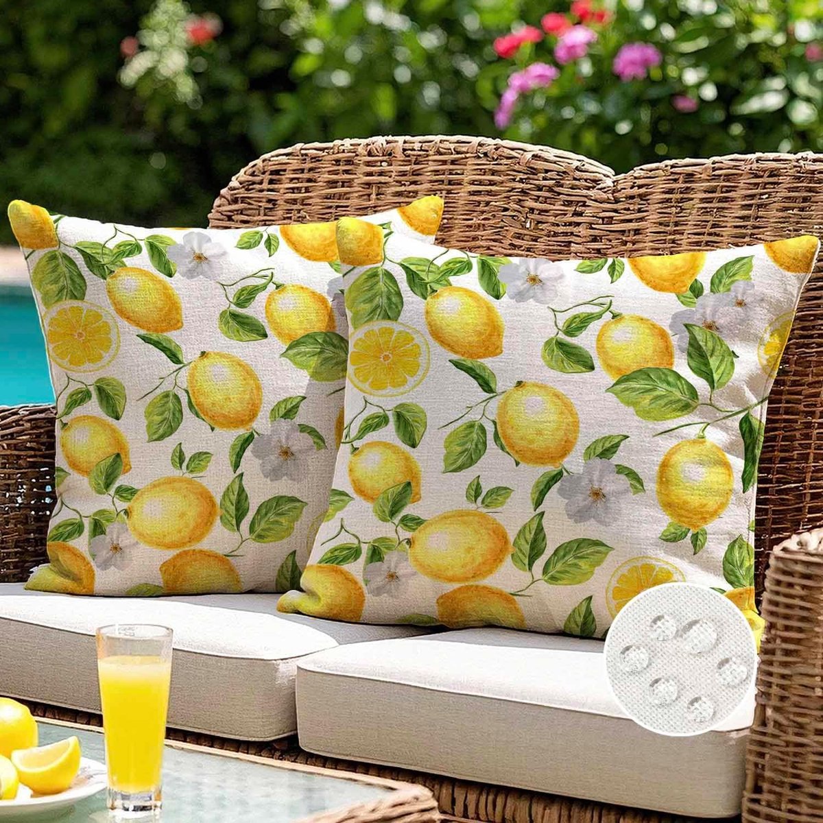 SnelShoppen - Outdoor kussensloop 45 x 45 cm geel citroenen weerbestendig kussenhoezen voor bank, sierkussen, tuinkussen, lente en zomer decoratie