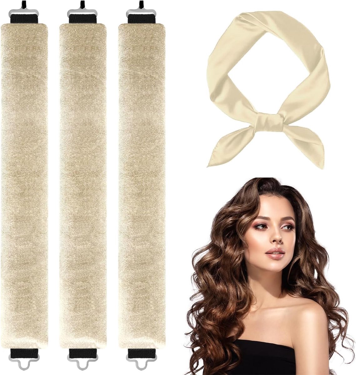 Set van 3 Haar Krultangen en Nachtrollers zonder Hitte - Haarband voor Zachte Krullen, Salon Waves en Verstelbare Styling Kit voor Thuisgebruik