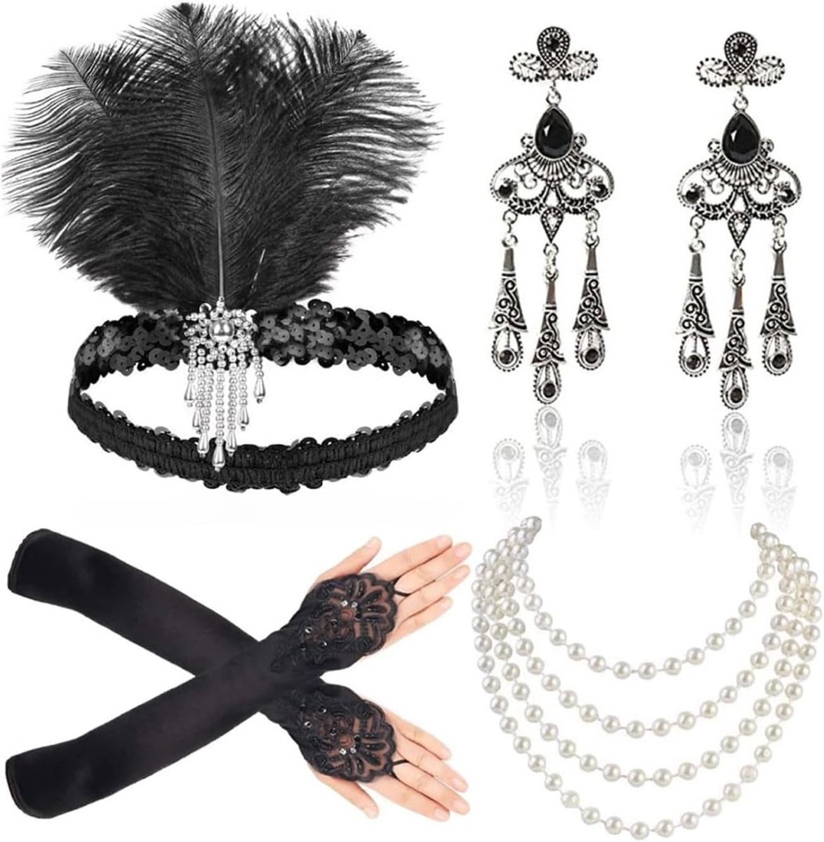 Vintage kostuumaccessoires set voor vrouwen - 7 delige Great Gatsby en Charleston stijl voor feest en themafeest