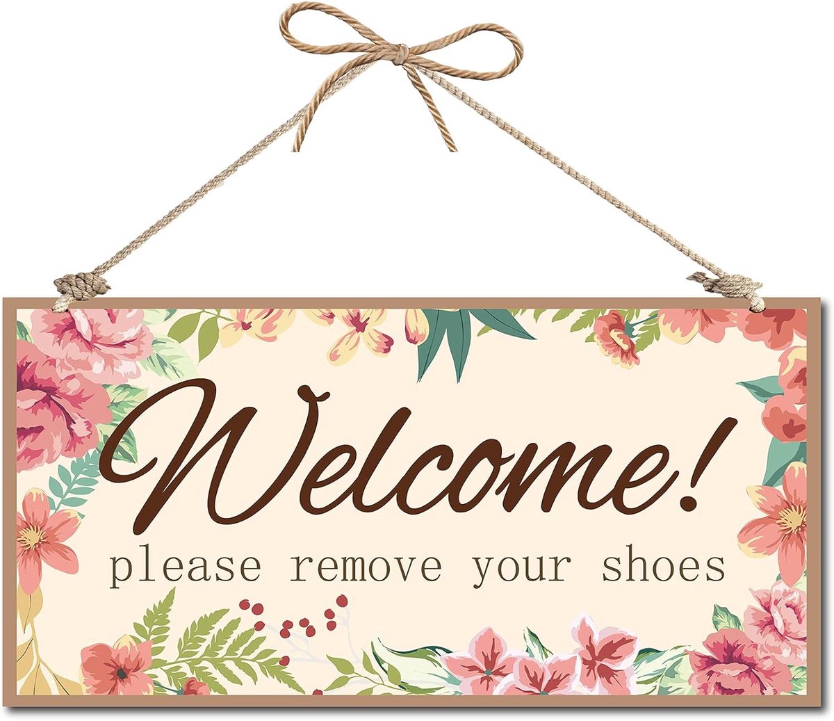 Bord met "Welkom verwijder je schoenen" (mogelijk niet in het Nederlands), houten decoratief paneel om op te hangen, muurkunst, voor tuin, huis, 30,5 x 15 cm