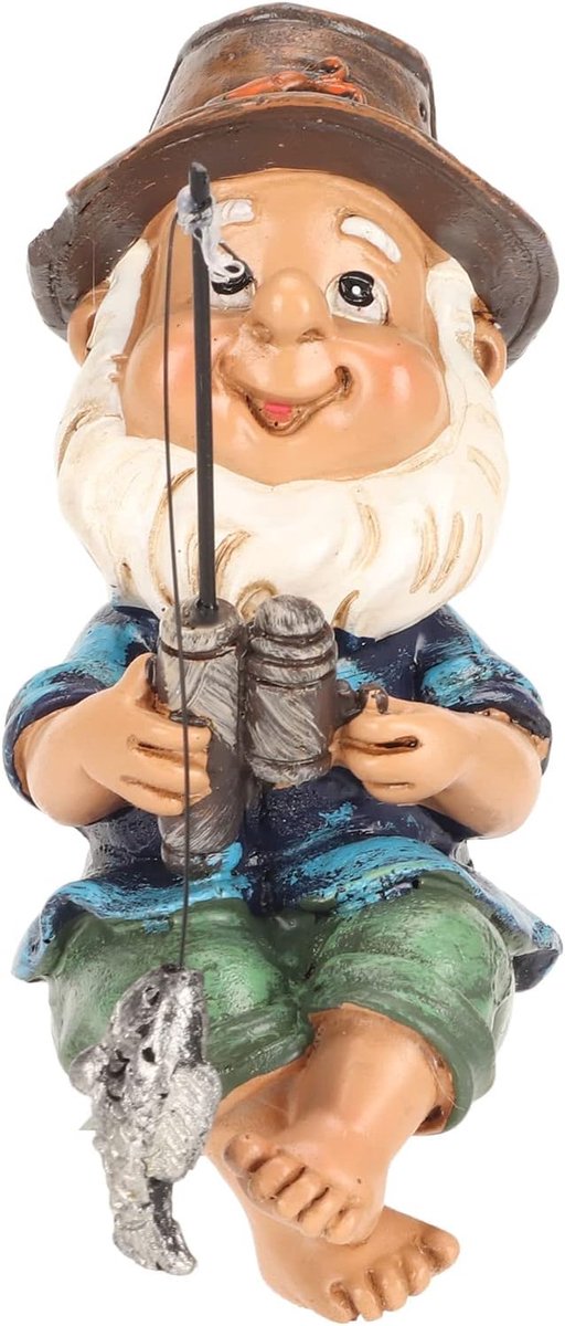 GNOME VISSEN OP VIJVER - Buitengazondecoratiefiguur voor Vissers