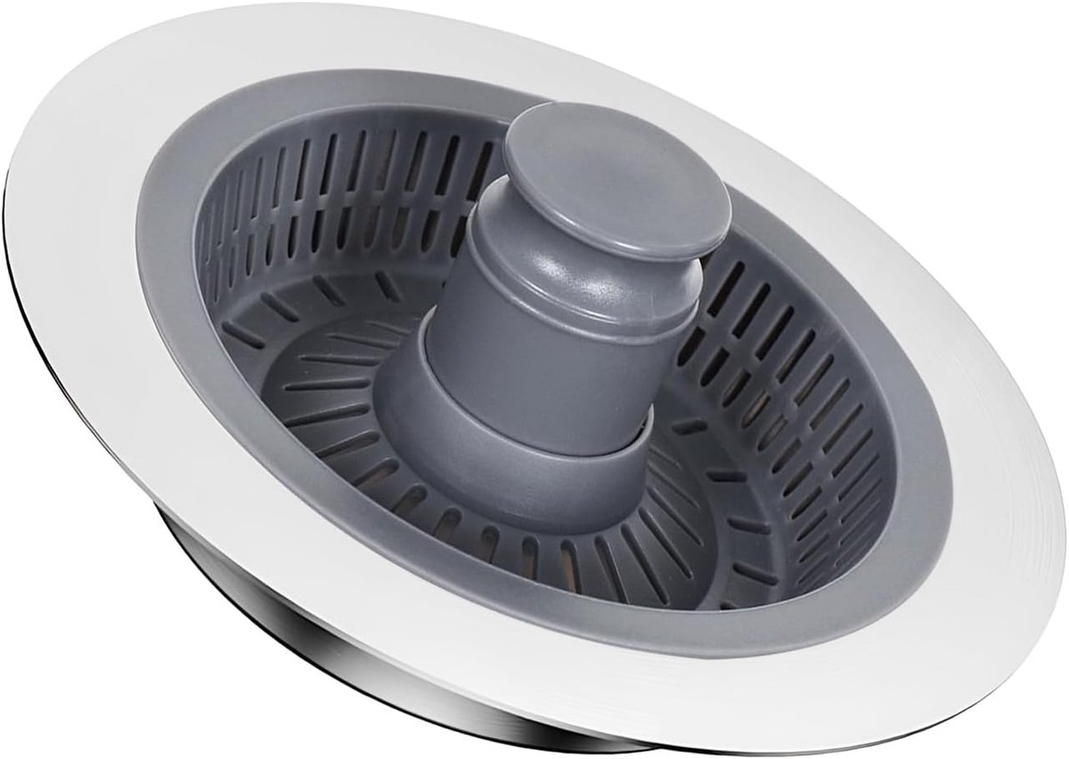 3-in-1 pop-up filter van roestvrij staal, afvoerzeef, levensmiddelresten eruit filteren, universele afvoerzeef, keukenspoelbak, diepte van de gootsteen, diepte van de gootsteen, 40 mm