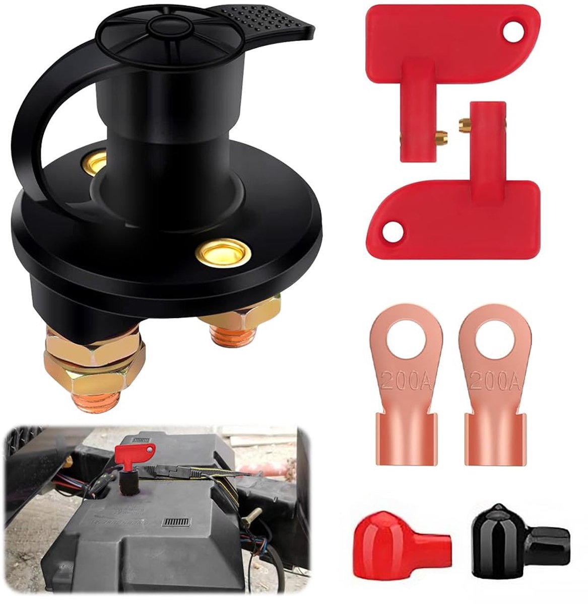 mizikuu Scheidingsschakelaar, 12 V/24 V, accuschakelaar, hoofdschakelaar, auto-accu, scheidingsschakelaar, snel uitschakelen, hoofdschakelaar met sleutels voor auto, camper, vrachtwagen, boot, jacht
