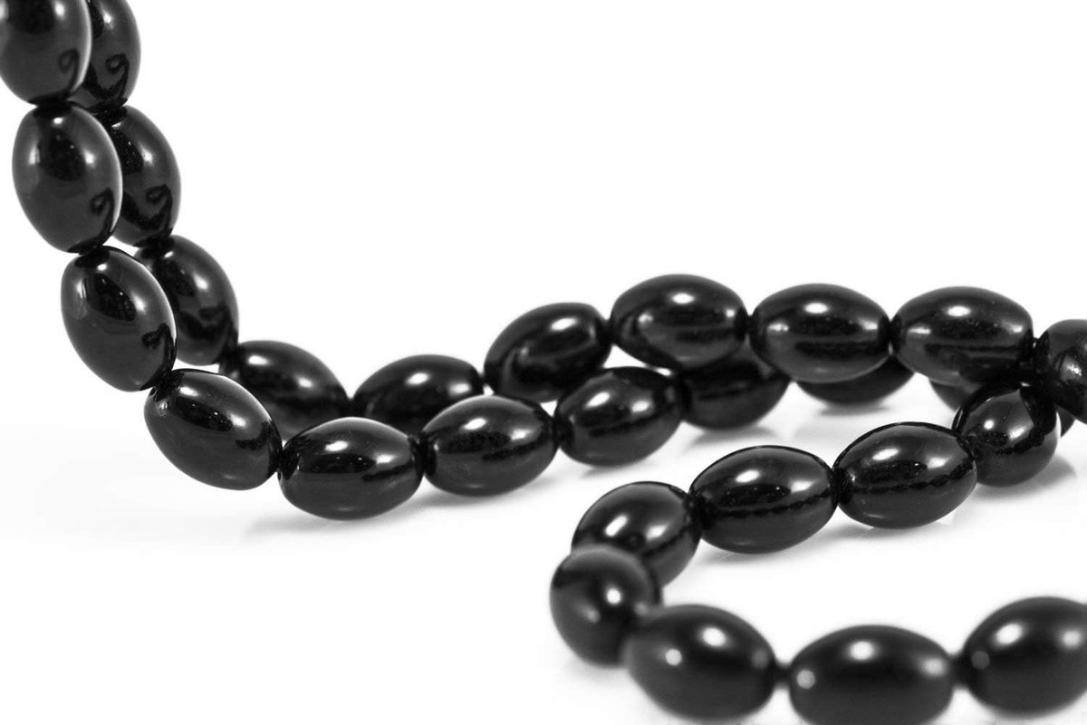 Halfedelstenen Ketting - Zwart, Gepolijst en Mat, 4/6/8/10 mm, 6 x 4 mm Ovaal Parel
